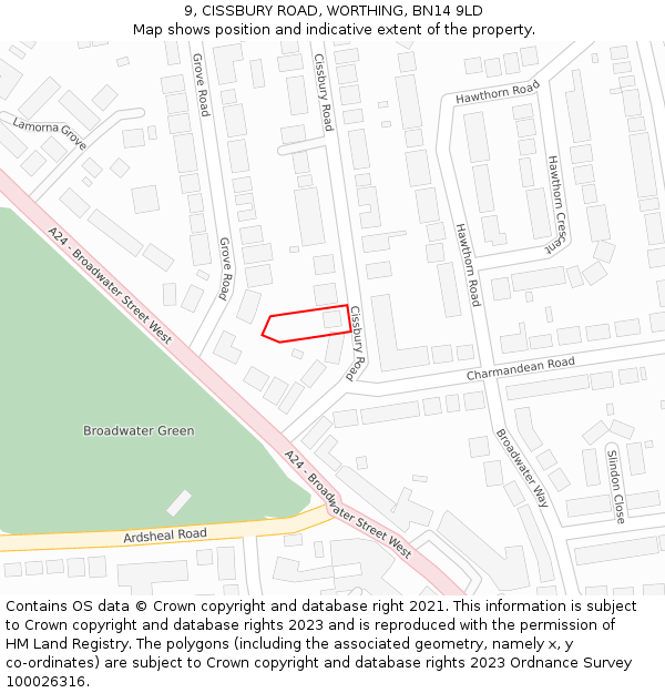9, CISSBURY ROAD, WORTHING, BN14 9LD: Location map and indicative extent of plot