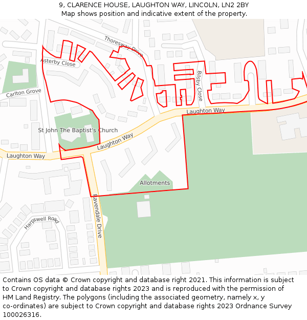 9, CLARENCE HOUSE, LAUGHTON WAY, LINCOLN, LN2 2BY: Location map and indicative extent of plot