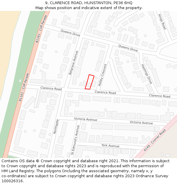 9, CLARENCE ROAD, HUNSTANTON, PE36 6HQ: Location map and indicative extent of plot