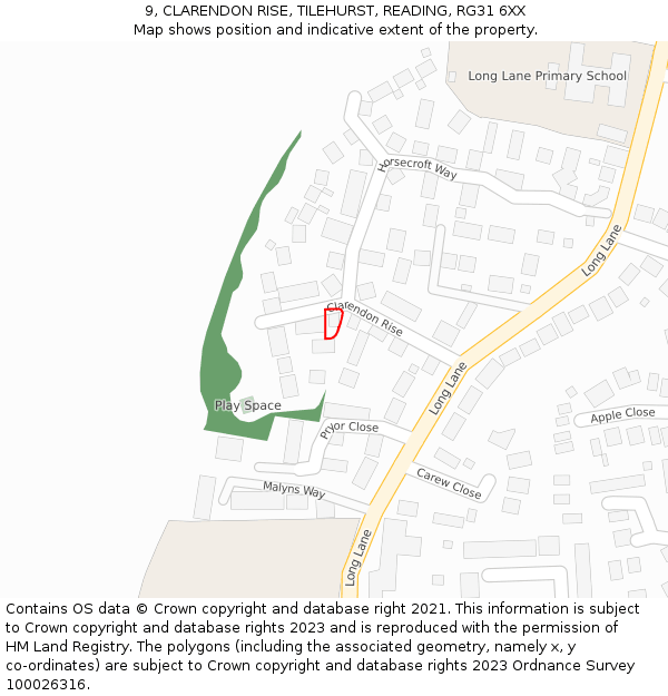 9, CLARENDON RISE, TILEHURST, READING, RG31 6XX: Location map and indicative extent of plot