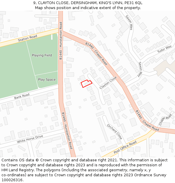 9, CLAYTON CLOSE, DERSINGHAM, KING'S LYNN, PE31 6QL: Location map and indicative extent of plot