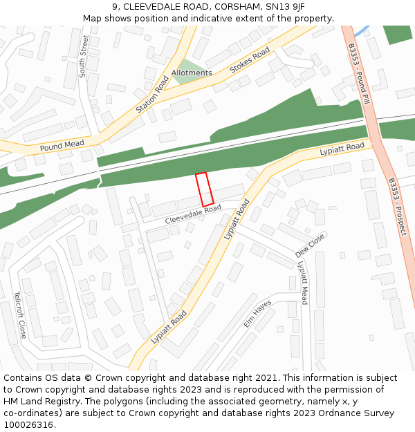 9, CLEEVEDALE ROAD, CORSHAM, SN13 9JF: Location map and indicative extent of plot