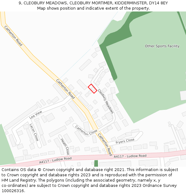 9, CLEOBURY MEADOWS, CLEOBURY MORTIMER, KIDDERMINSTER, DY14 8EY: Location map and indicative extent of plot