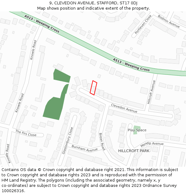 9, CLEVEDON AVENUE, STAFFORD, ST17 0DJ: Location map and indicative extent of plot