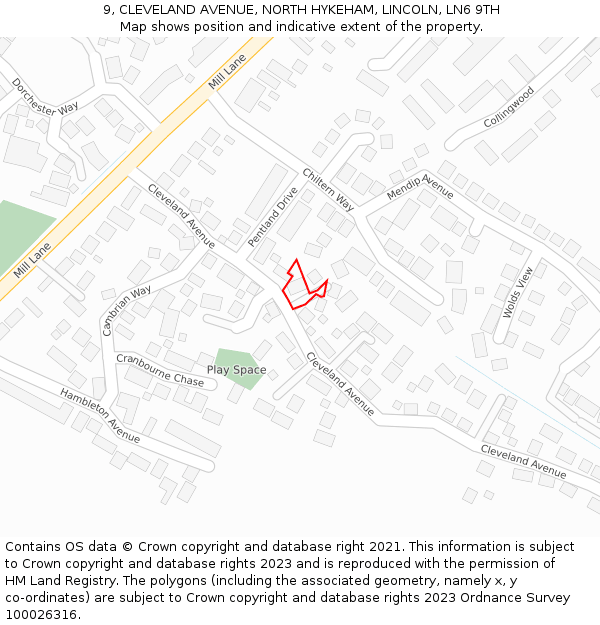 9, CLEVELAND AVENUE, NORTH HYKEHAM, LINCOLN, LN6 9TH: Location map and indicative extent of plot
