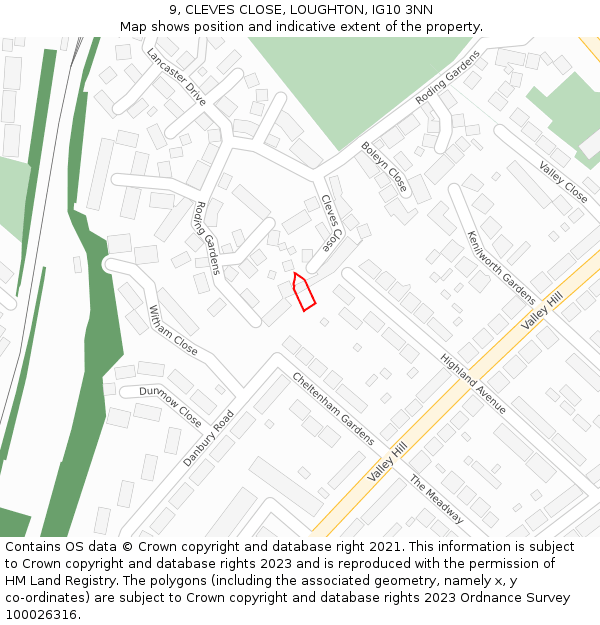 9, CLEVES CLOSE, LOUGHTON, IG10 3NN: Location map and indicative extent of plot