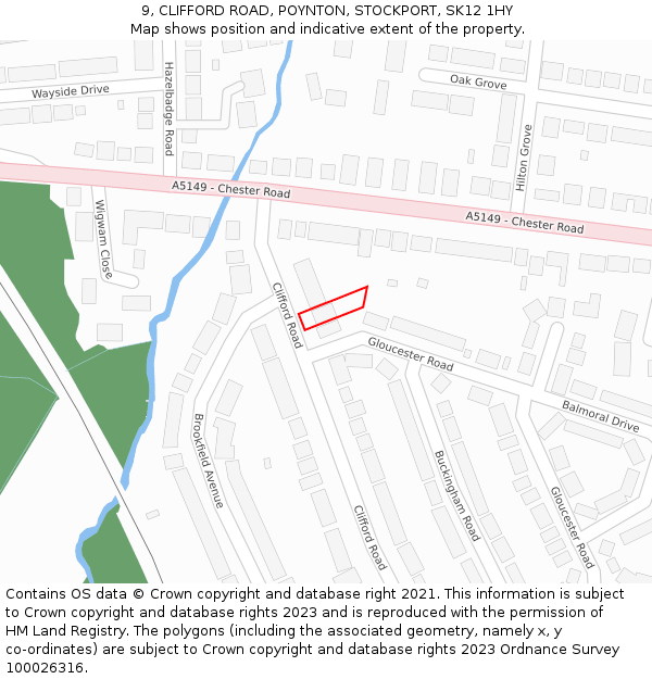 9, CLIFFORD ROAD, POYNTON, STOCKPORT, SK12 1HY: Location map and indicative extent of plot