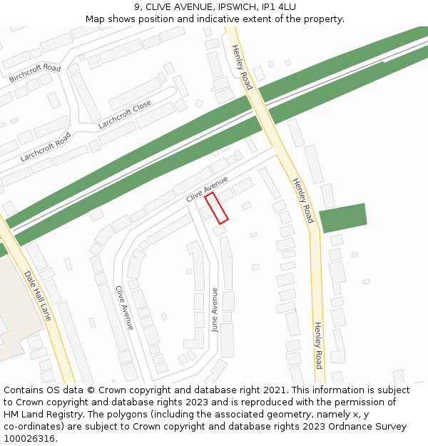 9, CLIVE AVENUE, IPSWICH, IP1 4LU: Location map and indicative extent of plot