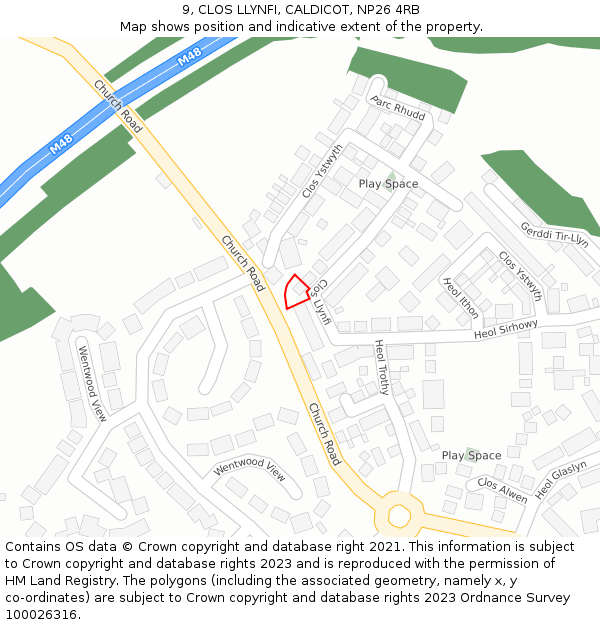 9, CLOS LLYNFI, CALDICOT, NP26 4RB: Location map and indicative extent of plot