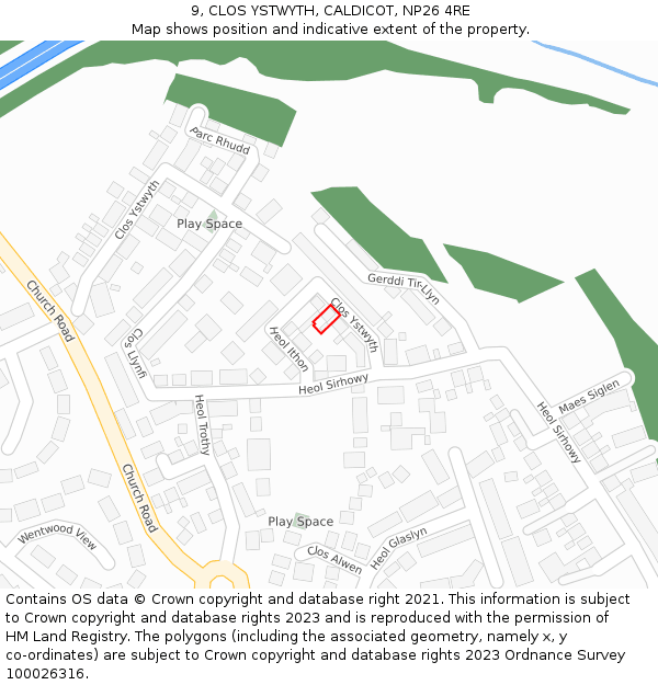 9, CLOS YSTWYTH, CALDICOT, NP26 4RE: Location map and indicative extent of plot