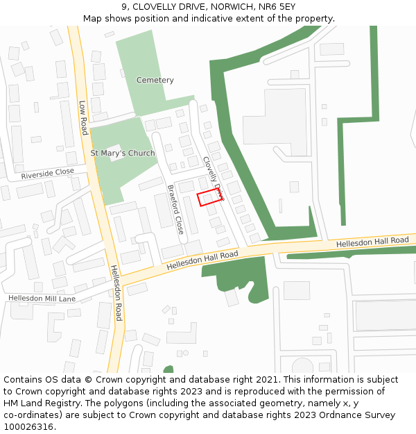 9, CLOVELLY DRIVE, NORWICH, NR6 5EY: Location map and indicative extent of plot