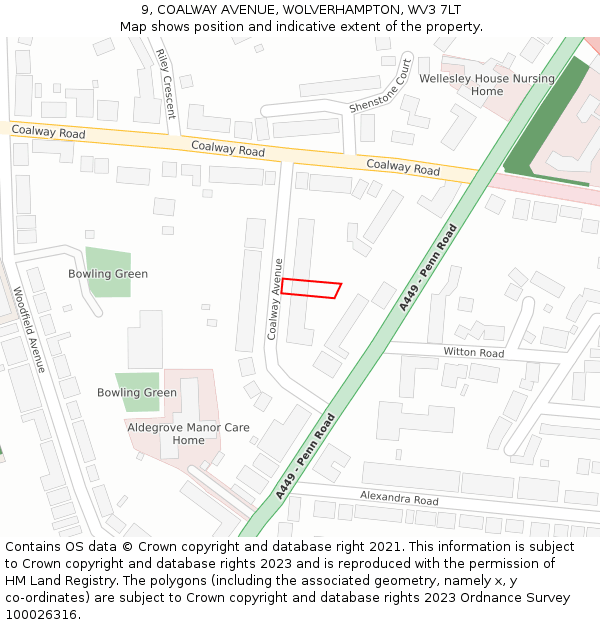 9, COALWAY AVENUE, WOLVERHAMPTON, WV3 7LT: Location map and indicative extent of plot