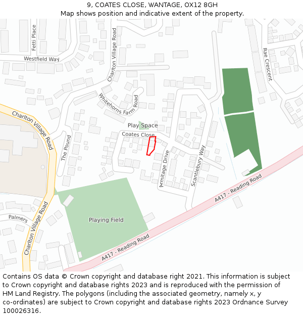 9, COATES CLOSE, WANTAGE, OX12 8GH: Location map and indicative extent of plot