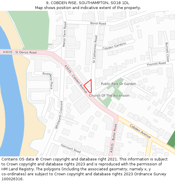 9, COBDEN RISE, SOUTHAMPTON, SO18 1DL: Location map and indicative extent of plot