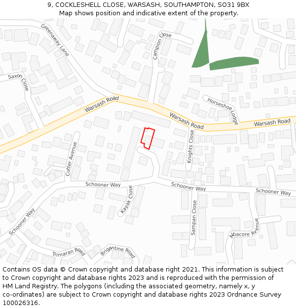 9, COCKLESHELL CLOSE, WARSASH, SOUTHAMPTON, SO31 9BX: Location map and indicative extent of plot