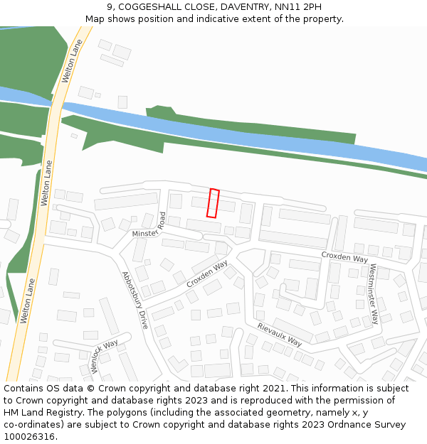 9, COGGESHALL CLOSE, DAVENTRY, NN11 2PH: Location map and indicative extent of plot
