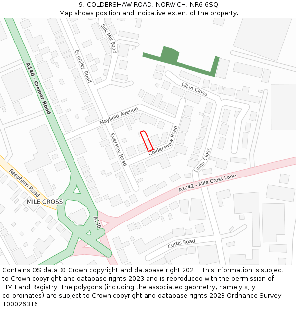 9, COLDERSHAW ROAD, NORWICH, NR6 6SQ: Location map and indicative extent of plot