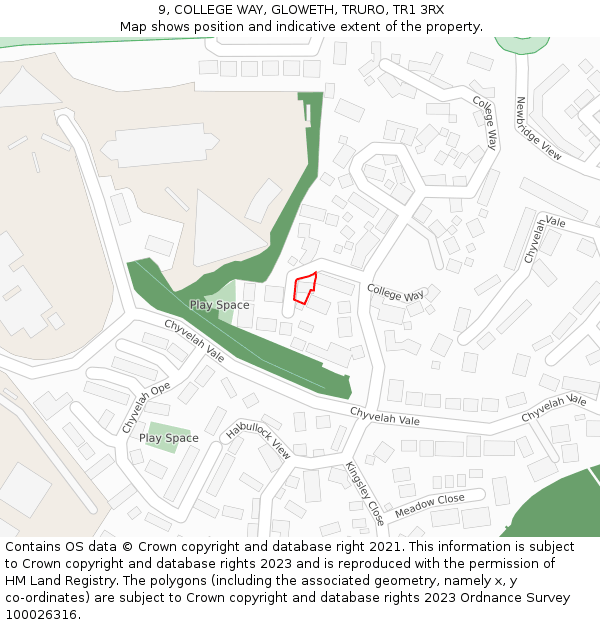 9, COLLEGE WAY, GLOWETH, TRURO, TR1 3RX: Location map and indicative extent of plot