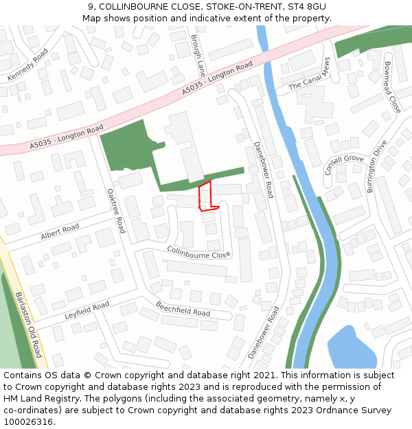 9, COLLINBOURNE CLOSE, STOKE-ON-TRENT, ST4 8GU: Location map and indicative extent of plot