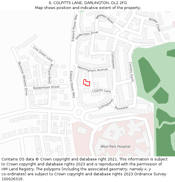 9, COLPITTS LANE, DARLINGTON, DL2 2FG: Location map and indicative extent of plot