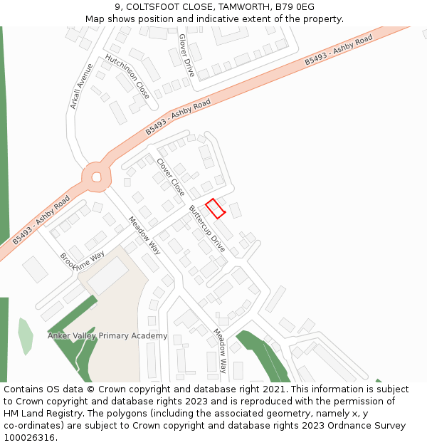 9, COLTSFOOT CLOSE, TAMWORTH, B79 0EG: Location map and indicative extent of plot