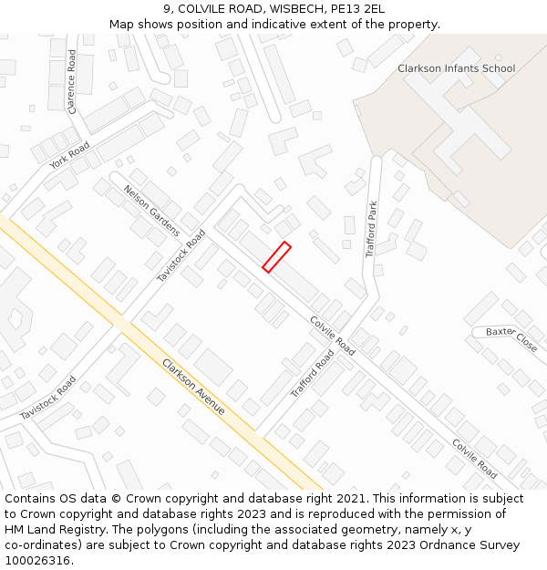 9, COLVILE ROAD, WISBECH, PE13 2EL: Location map and indicative extent of plot