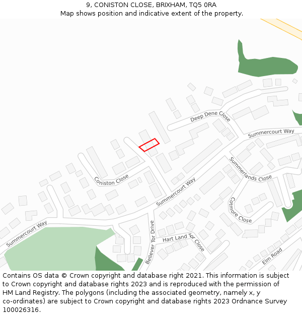9, CONISTON CLOSE, BRIXHAM, TQ5 0RA: Location map and indicative extent of plot