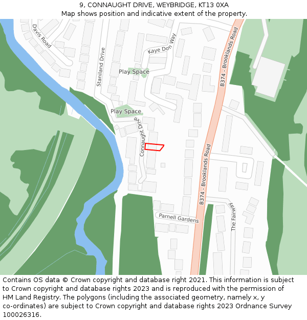 9, CONNAUGHT DRIVE, WEYBRIDGE, KT13 0XA: Location map and indicative extent of plot