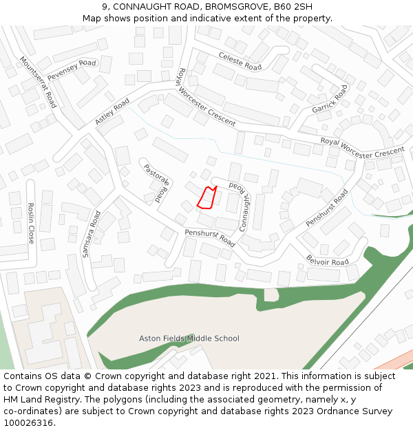 9, CONNAUGHT ROAD, BROMSGROVE, B60 2SH: Location map and indicative extent of plot