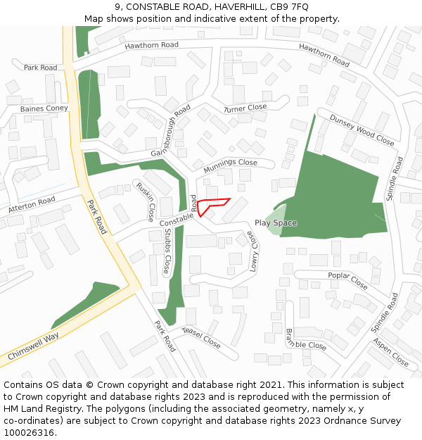 9, CONSTABLE ROAD, HAVERHILL, CB9 7FQ: Location map and indicative extent of plot