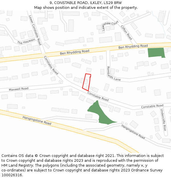 9, CONSTABLE ROAD, ILKLEY, LS29 8RW: Location map and indicative extent of plot