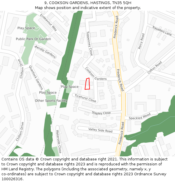 9, COOKSON GARDENS, HASTINGS, TN35 5QH: Location map and indicative extent of plot