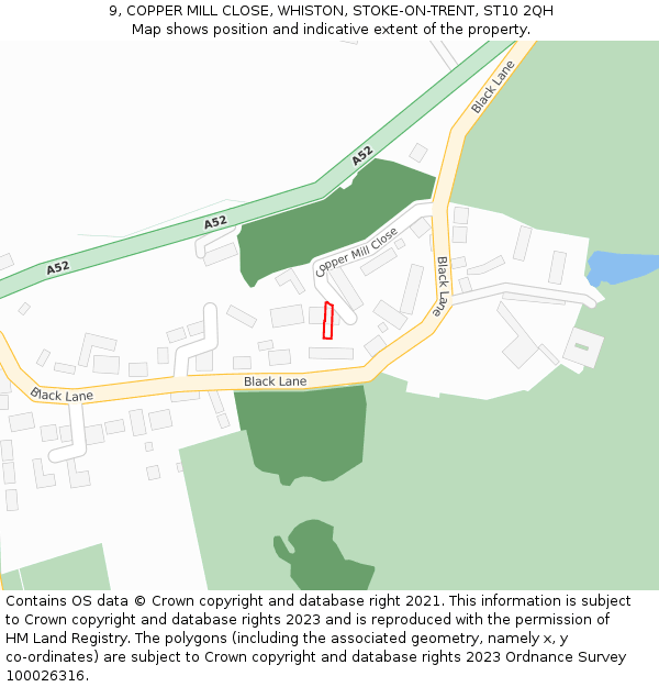 9, COPPER MILL CLOSE, WHISTON, STOKE-ON-TRENT, ST10 2QH: Location map and indicative extent of plot