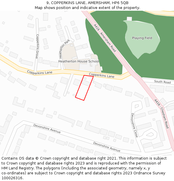 9, COPPERKINS LANE, AMERSHAM, HP6 5QB: Location map and indicative extent of plot