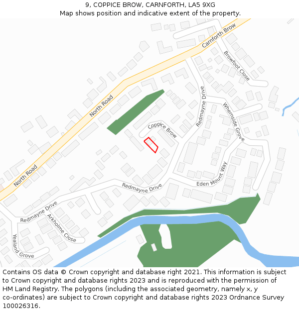 9, COPPICE BROW, CARNFORTH, LA5 9XG: Location map and indicative extent of plot