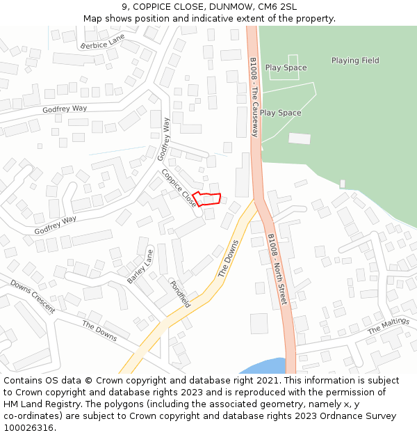 9, COPPICE CLOSE, DUNMOW, CM6 2SL: Location map and indicative extent of plot