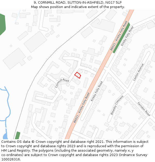 9, CORNMILL ROAD, SUTTON-IN-ASHFIELD, NG17 5LP: Location map and indicative extent of plot