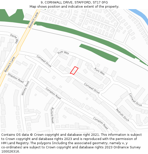 9, CORNWALL DRIVE, STAFFORD, ST17 0FG: Location map and indicative extent of plot