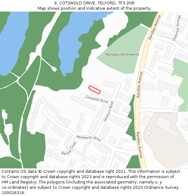9, COTSWOLD DRIVE, TELFORD, TF3 2NR: Location map and indicative extent of plot