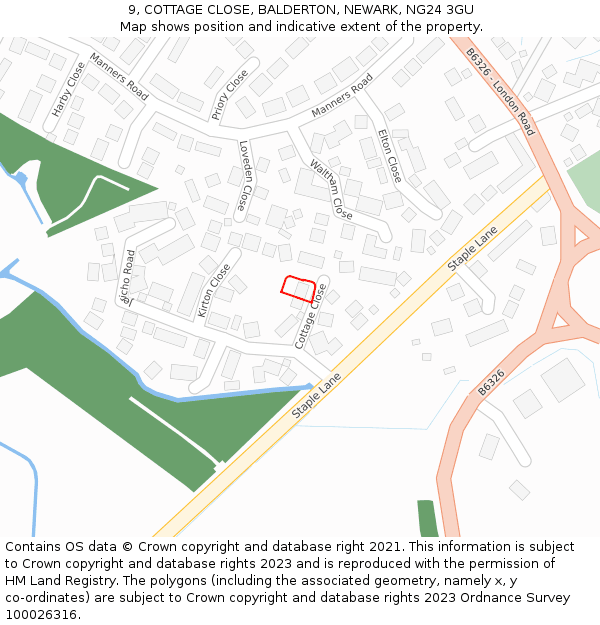 9, COTTAGE CLOSE, BALDERTON, NEWARK, NG24 3GU: Location map and indicative extent of plot