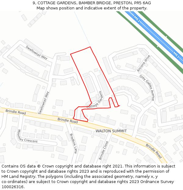 9, COTTAGE GARDENS, BAMBER BRIDGE, PRESTON, PR5 6AG: Location map and indicative extent of plot