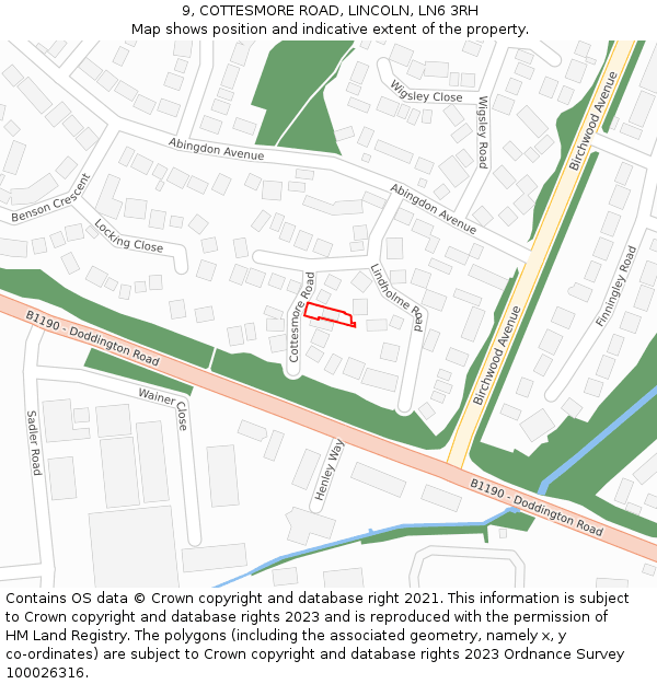 9, COTTESMORE ROAD, LINCOLN, LN6 3RH: Location map and indicative extent of plot