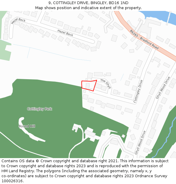 9, COTTINGLEY DRIVE, BINGLEY, BD16 1ND: Location map and indicative extent of plot