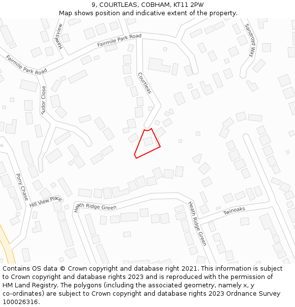 9, COURTLEAS, COBHAM, KT11 2PW: Location map and indicative extent of plot