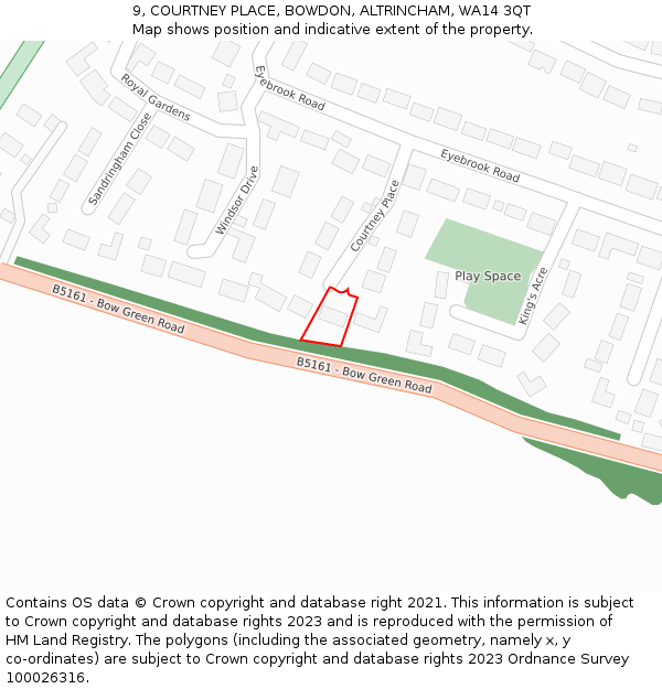 9, COURTNEY PLACE, BOWDON, ALTRINCHAM, WA14 3QT: Location map and indicative extent of plot