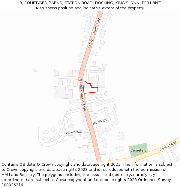 9, COURTYARD BARNS, STATION ROAD, DOCKING, KING'S LYNN, PE31 8NZ: Location map and indicative extent of plot