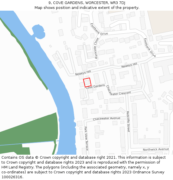 9, COVE GARDENS, WORCESTER, WR3 7DJ: Location map and indicative extent of plot