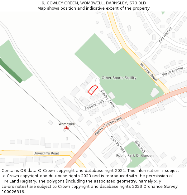 9, COWLEY GREEN, WOMBWELL, BARNSLEY, S73 0LB: Location map and indicative extent of plot