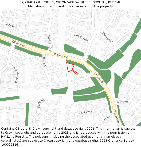 9, CRABAPPLE GREEN, ORTON WISTOW, PETERBOROUGH, PE2 6YR: Location map and indicative extent of plot