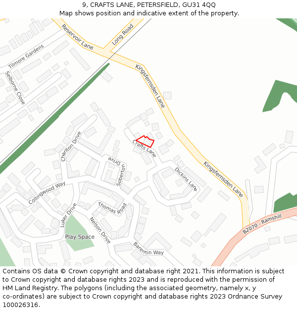 9, CRAFTS LANE, PETERSFIELD, GU31 4QQ: Location map and indicative extent of plot
